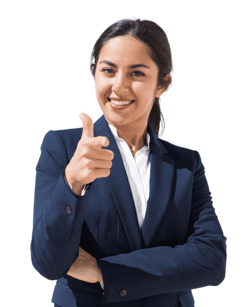 A happy woman whose company implemented AI to support performance.