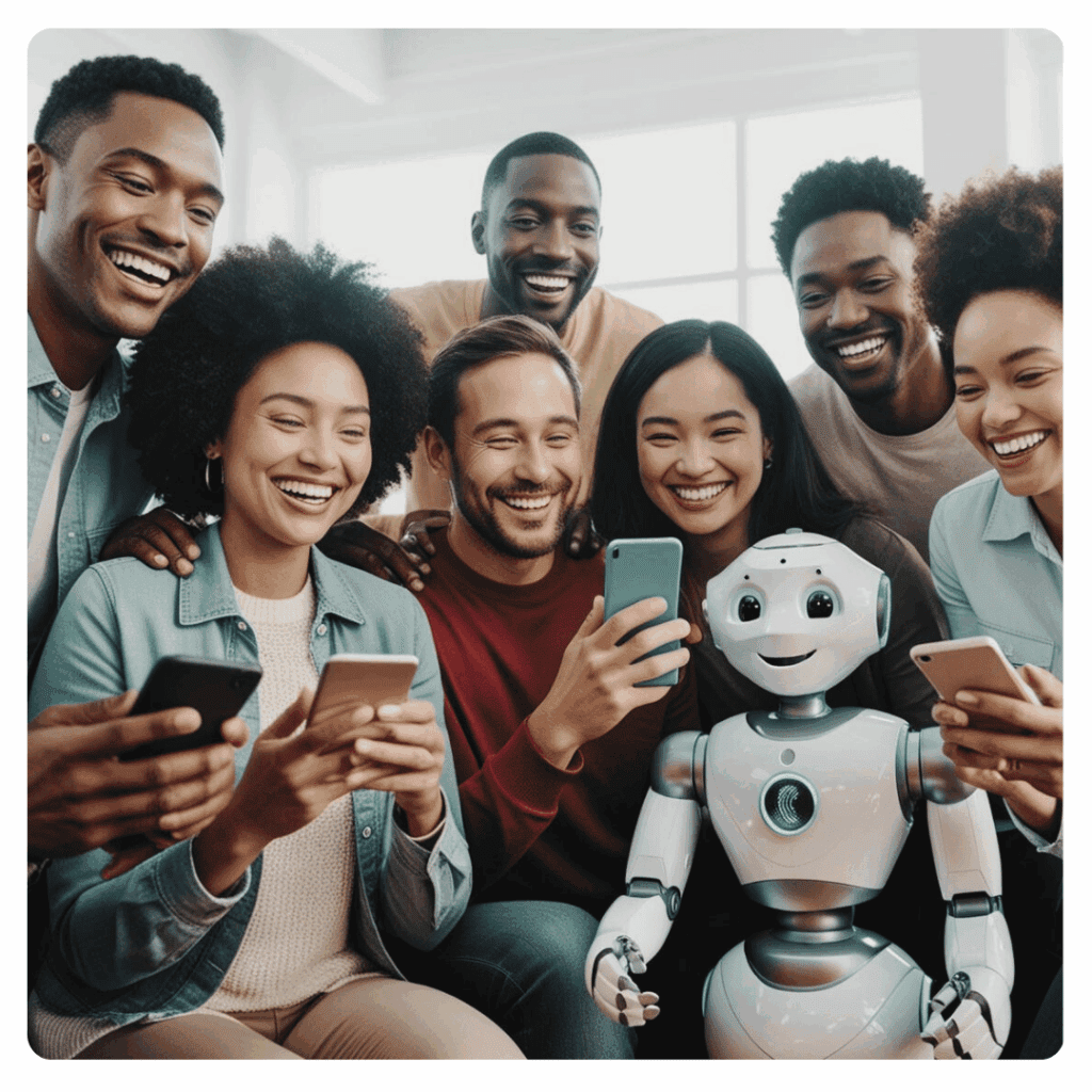 A picture of content moderators collaborating with AI effectively and successfully.