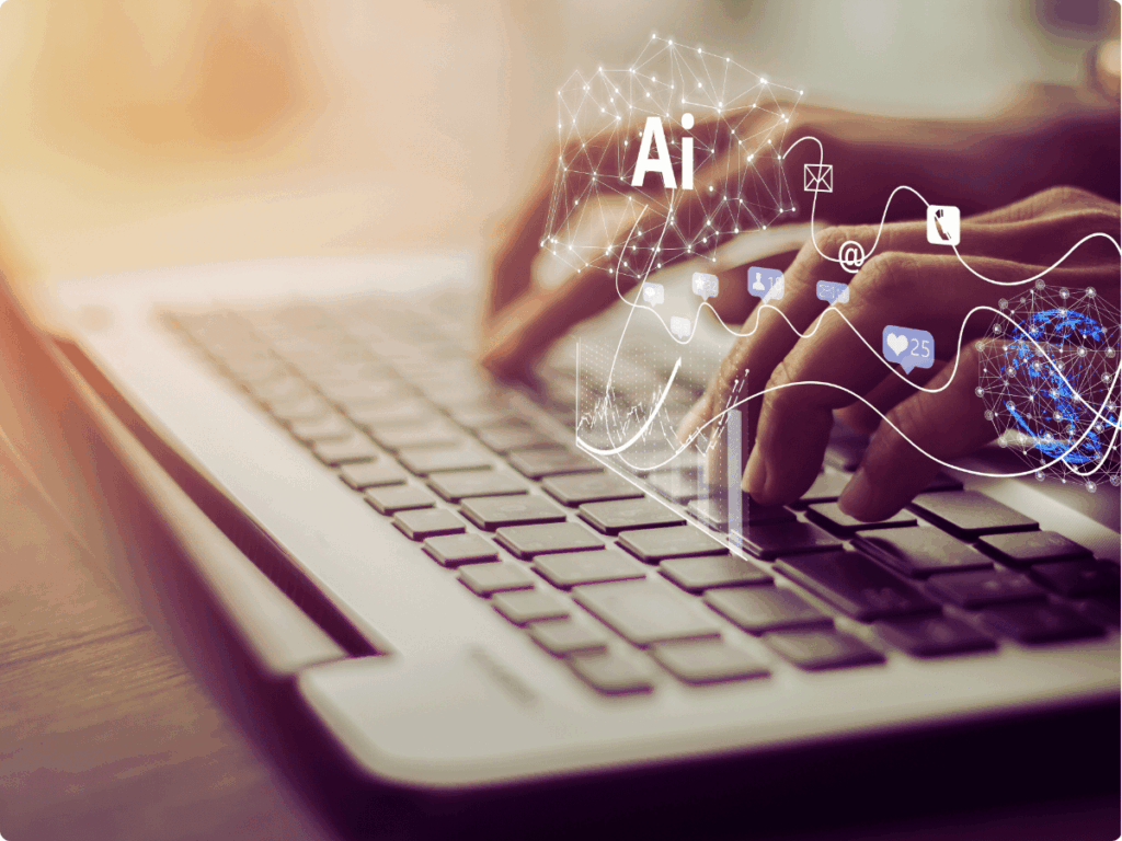 A picture illustrating that AI tools can efficiently support humans in content moderation outsourcing.