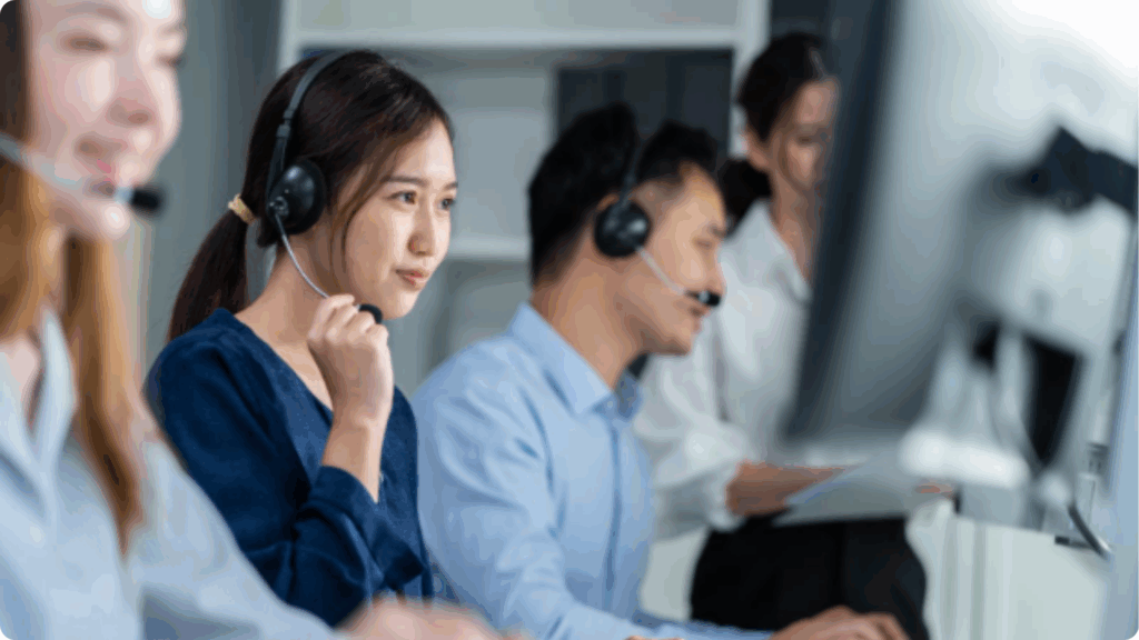A picture of a customer support team working within the AI BPO company.