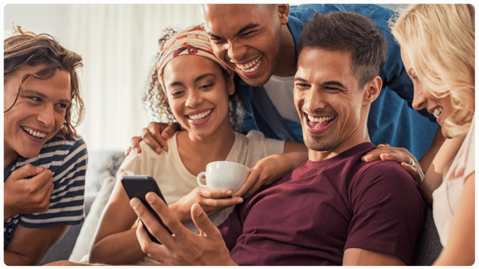 Illustration of happy users thanks to social media content moderation efforts.