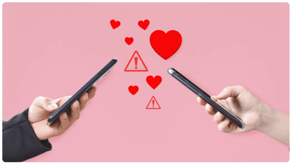 Illustration of how deepfake detection techniques helps protect online romance.