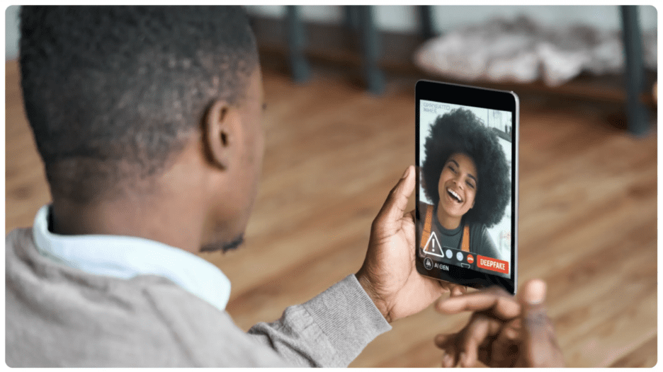Illustration of how deepfake video call works.