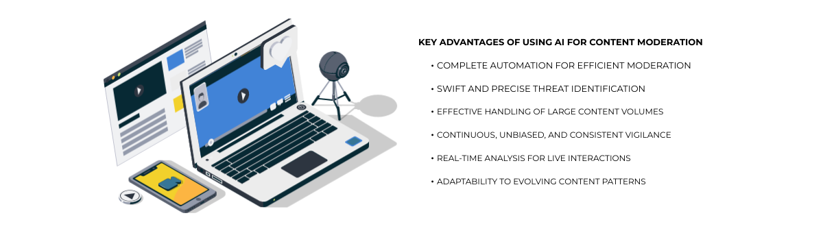 A list of key advantages resulted from AI content moderation.