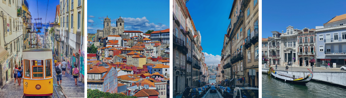 Pictures of the Portugal cities - key outsourcing hubs, like Lisbon, Porto, Braga and Aveiro.