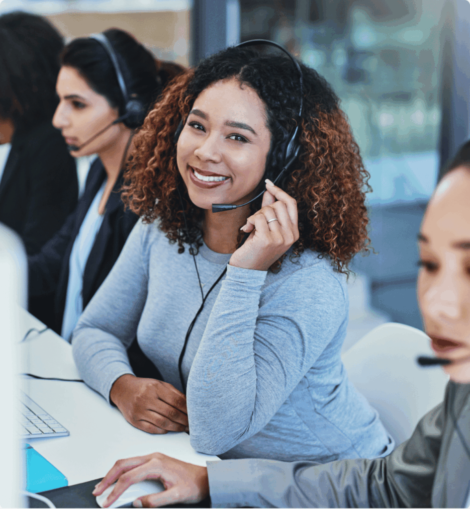 A picture of happy technical support agents working in the modern contact center.