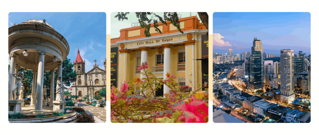 Pictures of the Philippines' cities: the Philippines customer service outsourcing hubs.