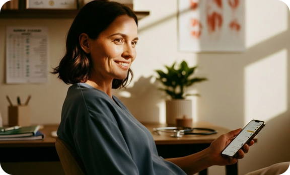 Woman with phone in hand