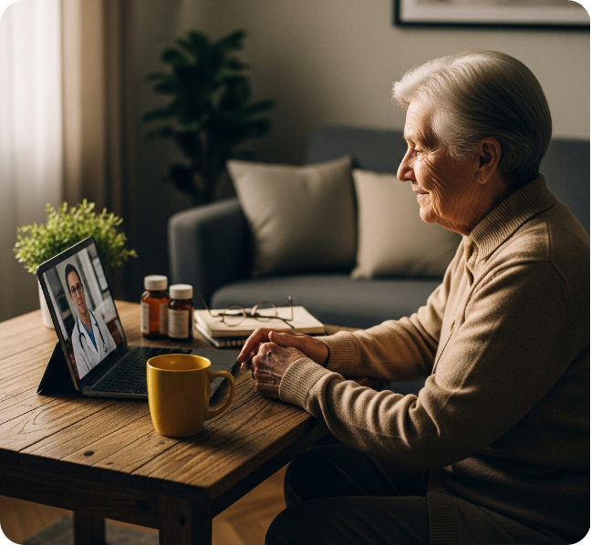 Elderly woman having an online doctor appointment